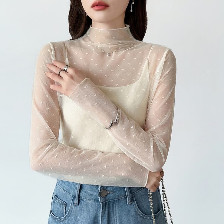 一枚でも重ねても。甘すぎないハート柄シアートップス シアー ハイネック | COCOMOMO | 詳細画像15 