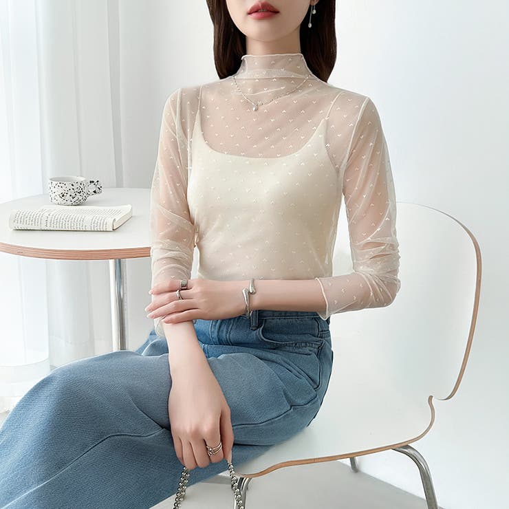 一枚でも重ねても。甘すぎないハート柄シアートップス シアー ハイネック | COCOMOMO | 詳細画像17 