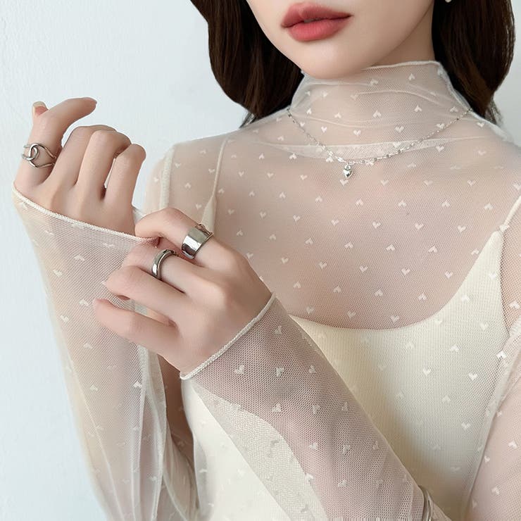 一枚でも重ねても。甘すぎないハート柄シアートップス シアー ハイネック | COCOMOMO | 詳細画像19 