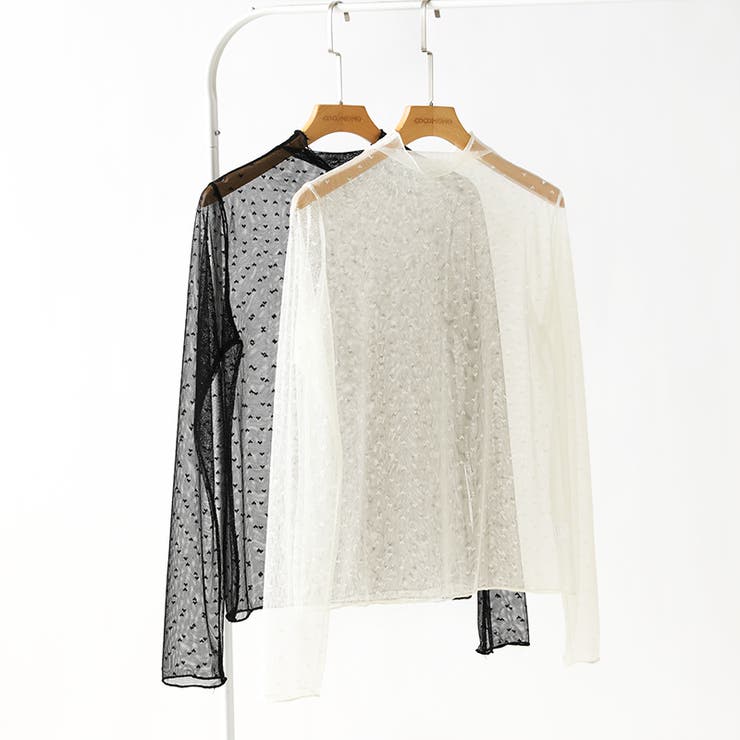 一枚でも重ねても。甘すぎないハート柄シアートップス シアー ハイネック | COCOMOMO | 詳細画像22 