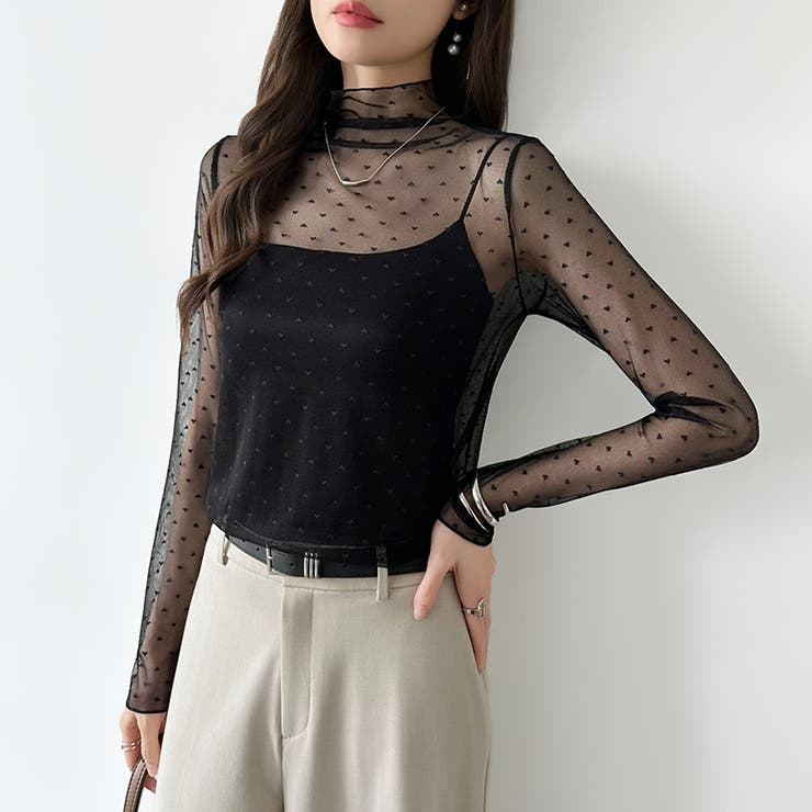 一枚でも重ねても。甘すぎないハート柄シアートップス シアー ハイネック | COCOMOMO | 詳細画像5 