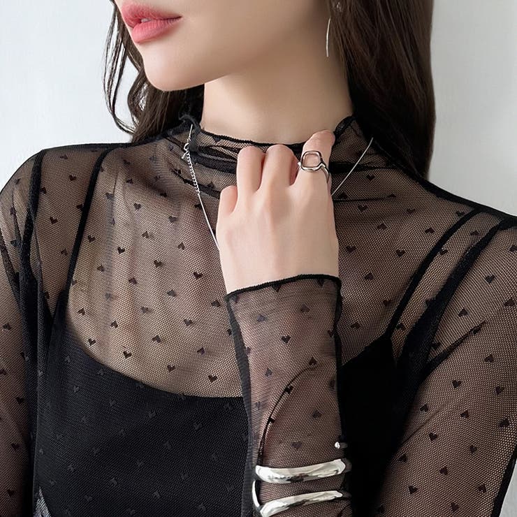 一枚でも重ねても。甘すぎないハート柄シアートップス シアー ハイネック | COCOMOMO | 詳細画像7 