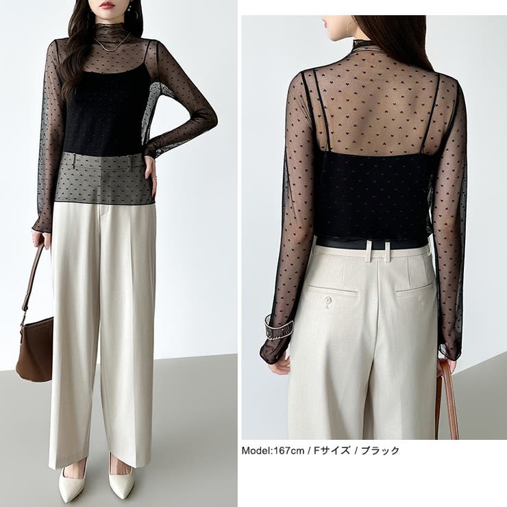 一枚でも重ねても。甘すぎないハート柄シアートップス シアー ハイネック | COCOMOMO | 詳細画像8 