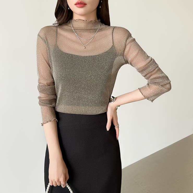 上品な大人のきらめきラメシアートップス ハイネック シアー | COCOMOMO | 詳細画像13 