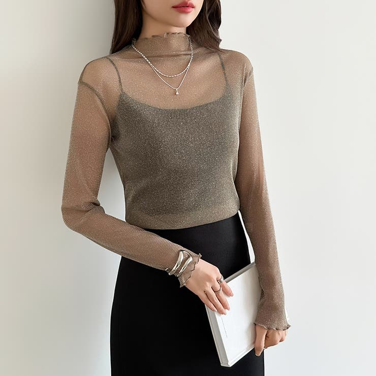 上品な大人のきらめきラメシアートップス ハイネック シアー | COCOMOMO | 詳細画像14 