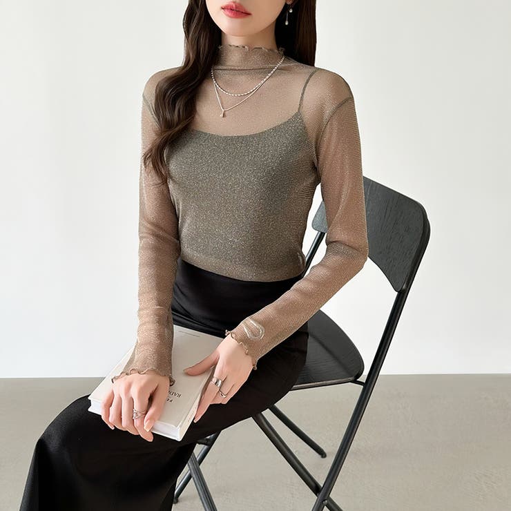 上品な大人のきらめきラメシアートップス ハイネック シアー | COCOMOMO | 詳細画像15 