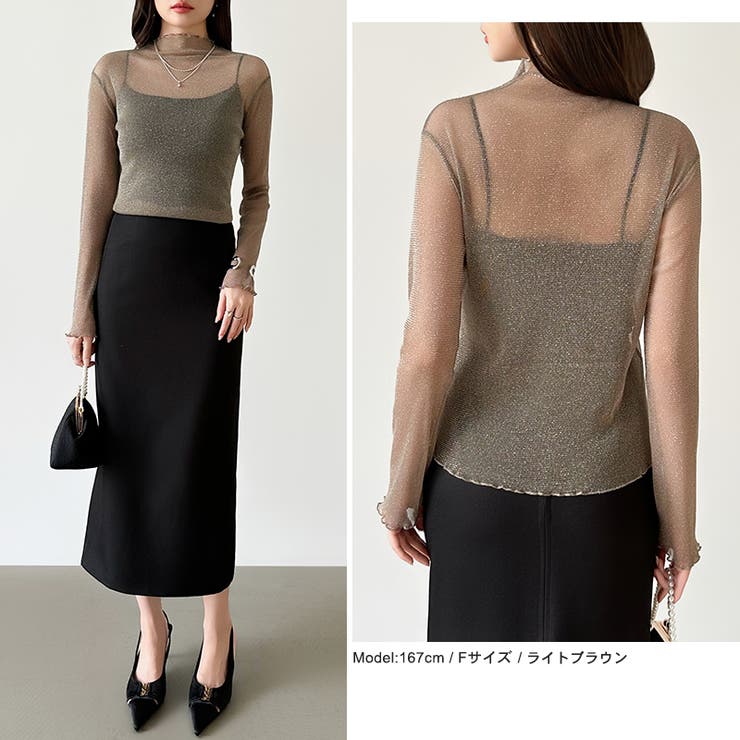 上品な大人のきらめきラメシアートップス ハイネック シアー | COCOMOMO | 詳細画像16 