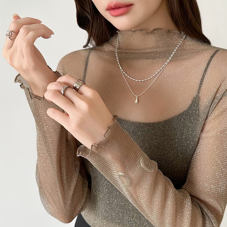 上品な大人のきらめきラメシアートップス ハイネック シアー | COCOMOMO | 詳細画像17 