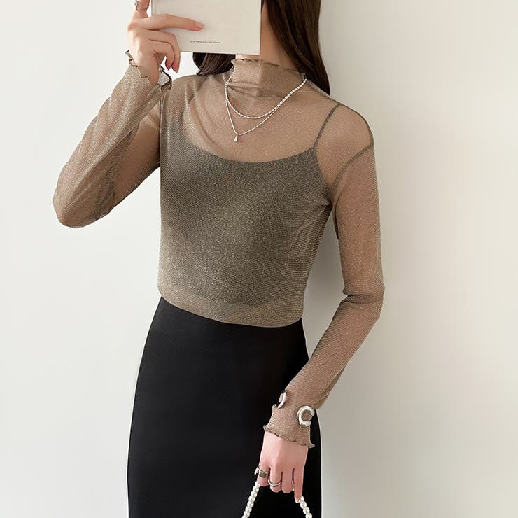 上品な大人のきらめきラメシアートップス ハイネック シアー | COCOMOMO | 詳細画像18 