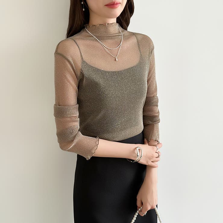 上品な大人のきらめきラメシアートップス ハイネック シアー | COCOMOMO | 詳細画像20 