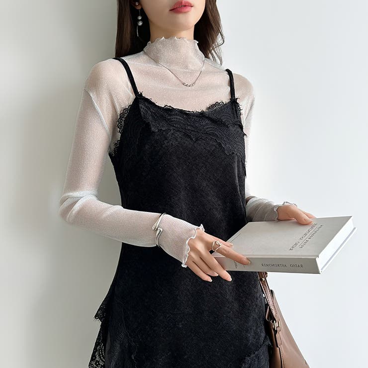 上品な大人のきらめきラメシアートップス ハイネック シアー | COCOMOMO | 詳細画像23 