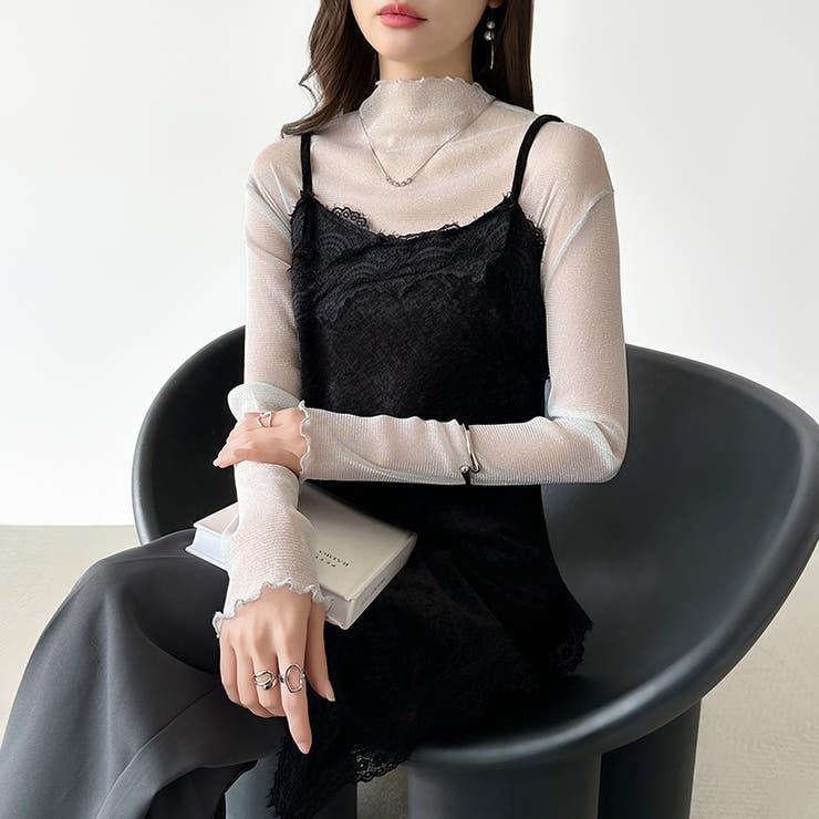 上品な大人のきらめきラメシアートップス ハイネック シアー | COCOMOMO | 詳細画像25 