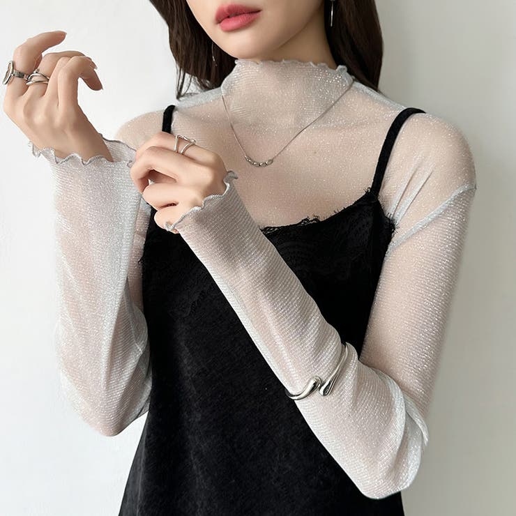 上品な大人のきらめきラメシアートップス ハイネック シアー | COCOMOMO | 詳細画像27 