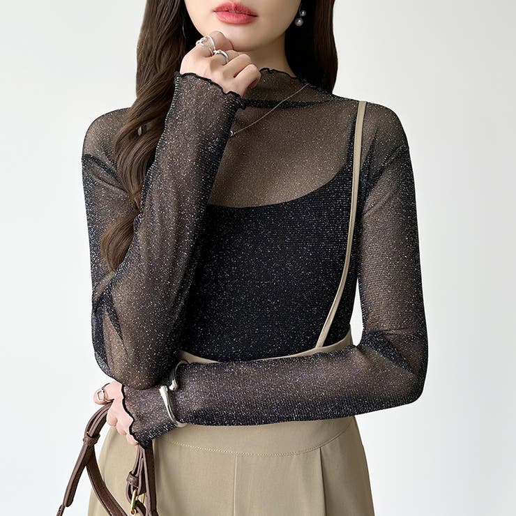 上品な大人のきらめきラメシアートップス ハイネック シアー | COCOMOMO | 詳細画像31 