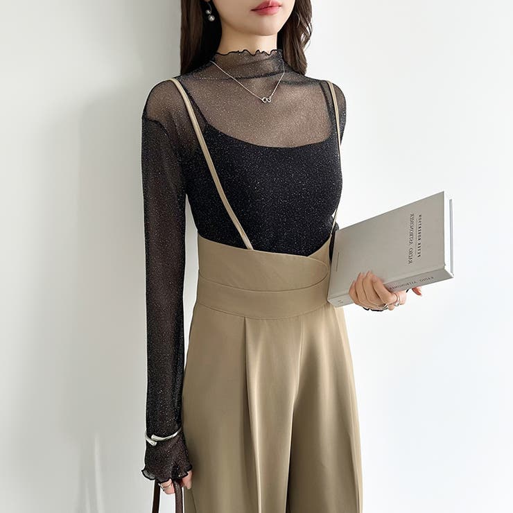 上品な大人のきらめきラメシアートップス ハイネック シアー | COCOMOMO | 詳細画像32 