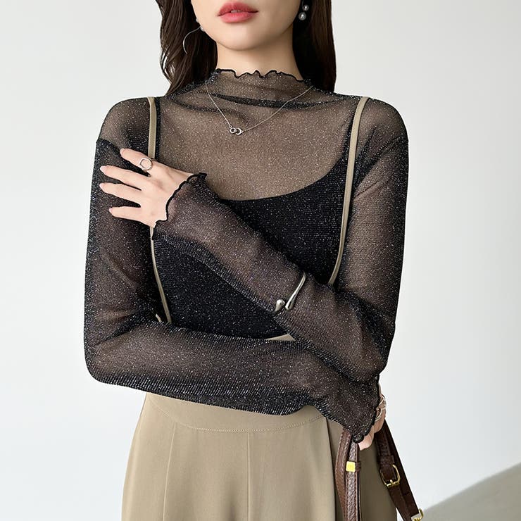 上品な大人のきらめきラメシアートップス ハイネック シアー | COCOMOMO | 詳細画像37 