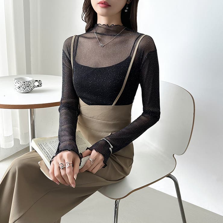 上品な大人のきらめきラメシアートップス ハイネック シアー | COCOMOMO | 詳細画像38 