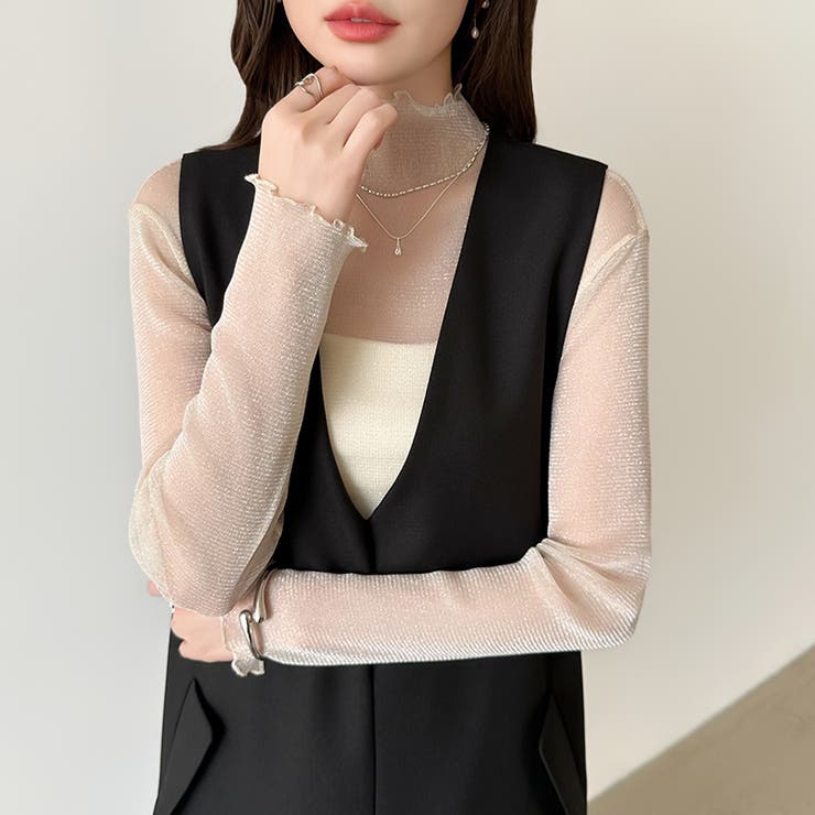 上品な大人のきらめきラメシアートップス ハイネック シアー | COCOMOMO | 詳細画像43 