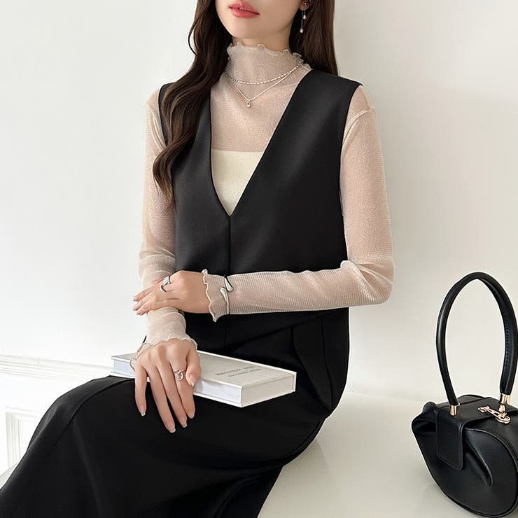 上品な大人のきらめきラメシアートップス ハイネック シアー | COCOMOMO | 詳細画像45 