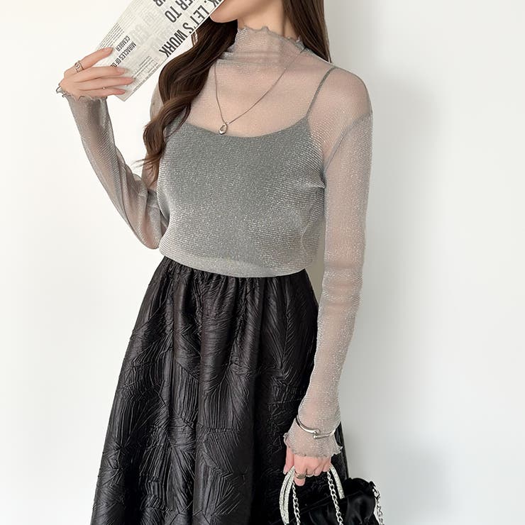 上品な大人のきらめきラメシアートップス ハイネック シアー | COCOMOMO | 詳細画像5 