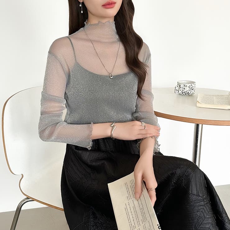 上品な大人のきらめきラメシアートップス ハイネック シアー | COCOMOMO | 詳細画像6 