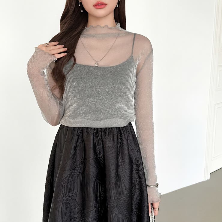 上品な大人のきらめきラメシアートップス ハイネック シアー | COCOMOMO | 詳細画像3 