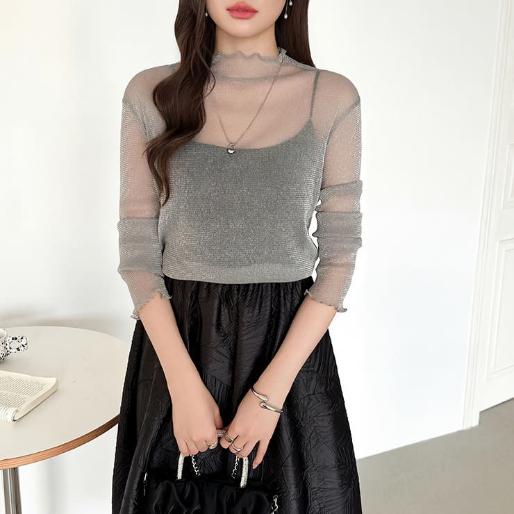 上品な大人のきらめきラメシアートップス ハイネック シアー | COCOMOMO | 詳細画像9 