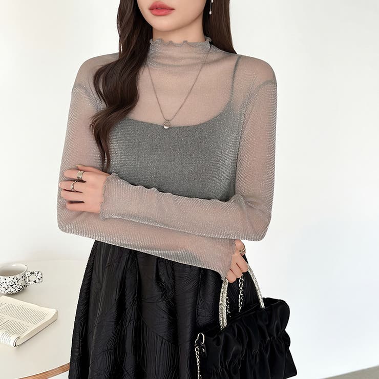 上品な大人のきらめきラメシアートップス ハイネック シアー | COCOMOMO | 詳細画像10 