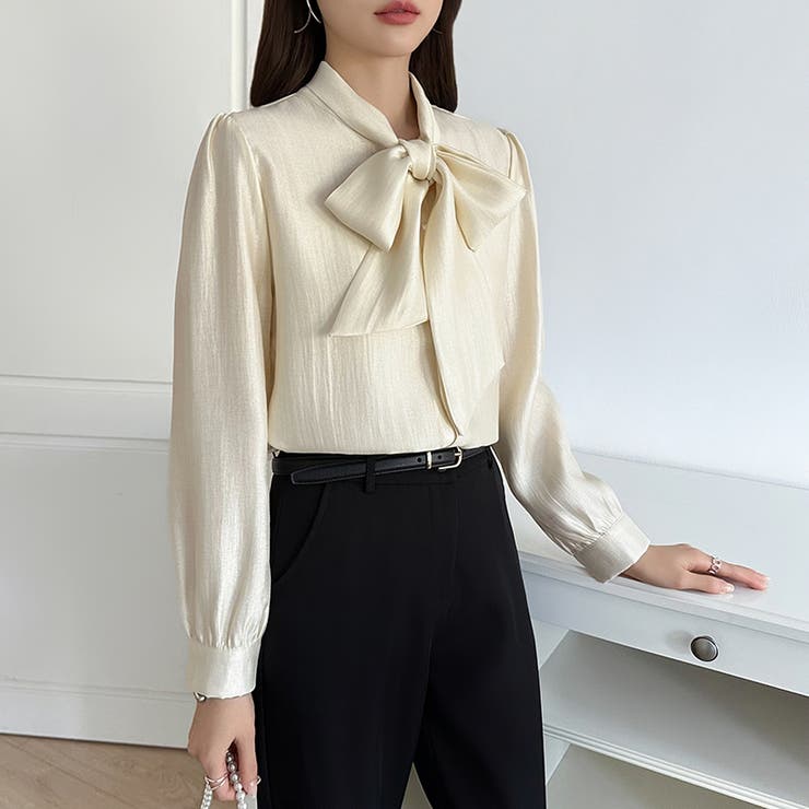 上品艶サテンのリボンブラウス ボウタイ ブラウス | COCOMOMO | 詳細画像10 