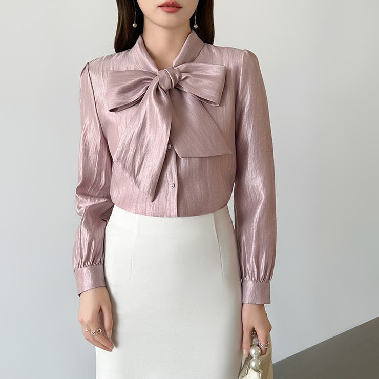 上品艶サテンのリボンブラウス ボウタイ ブラウス | COCOMOMO | 詳細画像11 