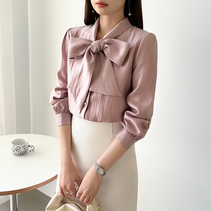 上品艶サテンのリボンブラウス ボウタイ ブラウス | COCOMOMO | 詳細画像18 