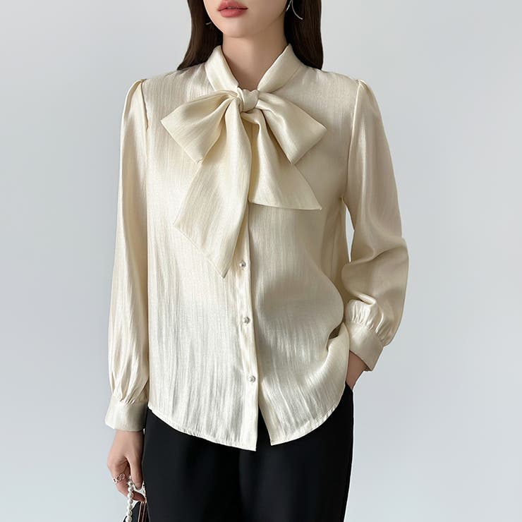 上品艶サテンのリボンブラウス ボウタイ ブラウス | COCOMOMO | 詳細画像2 
