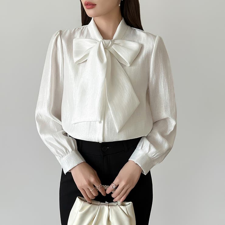 上品艶サテンのリボンブラウス ボウタイ ブラウス | COCOMOMO | 詳細画像22 