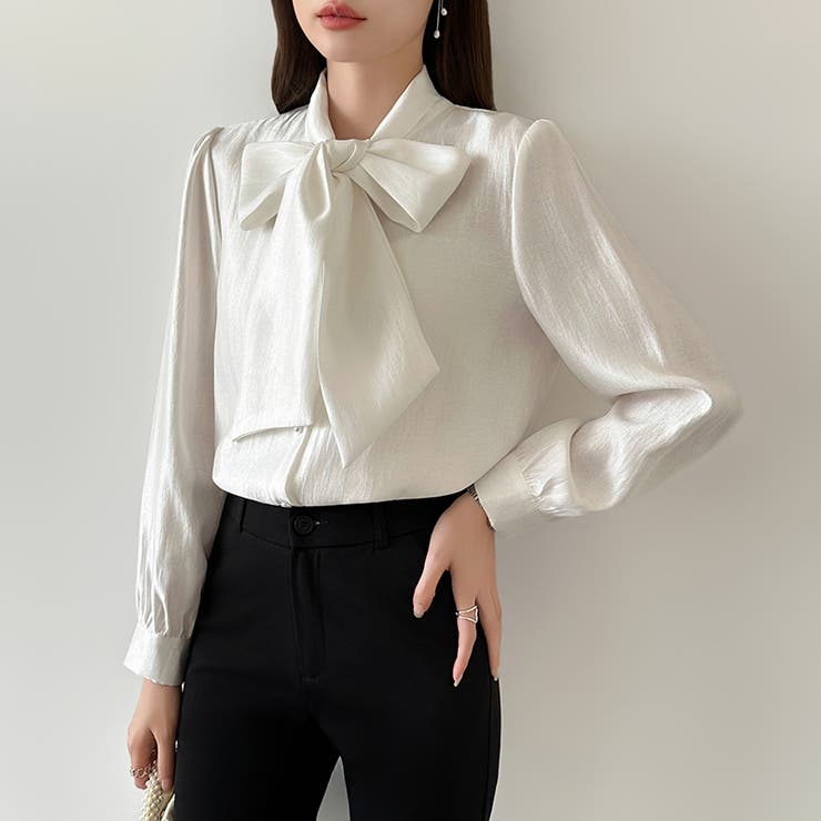 上品艶サテンのリボンブラウス ボウタイ ブラウス | COCOMOMO | 詳細画像23 