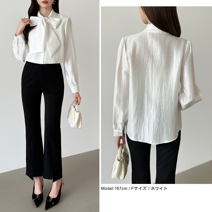上品艶サテンのリボンブラウス ボウタイ ブラウス | COCOMOMO | 詳細画像25 