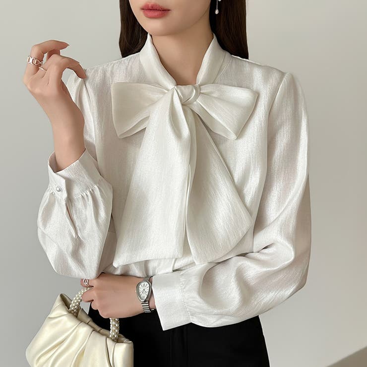上品艶サテンのリボンブラウス ボウタイ ブラウス | COCOMOMO | 詳細画像27 