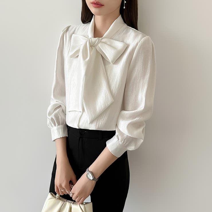 上品艶サテンのリボンブラウス ボウタイ ブラウス | COCOMOMO | 詳細画像28 
