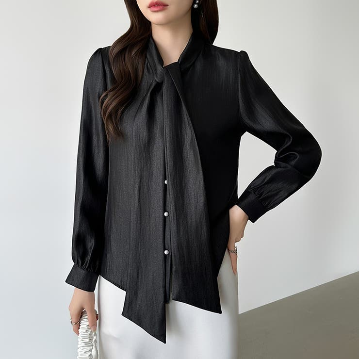 上品艶サテンのリボンブラウス ボウタイ ブラウス | COCOMOMO | 詳細画像29 