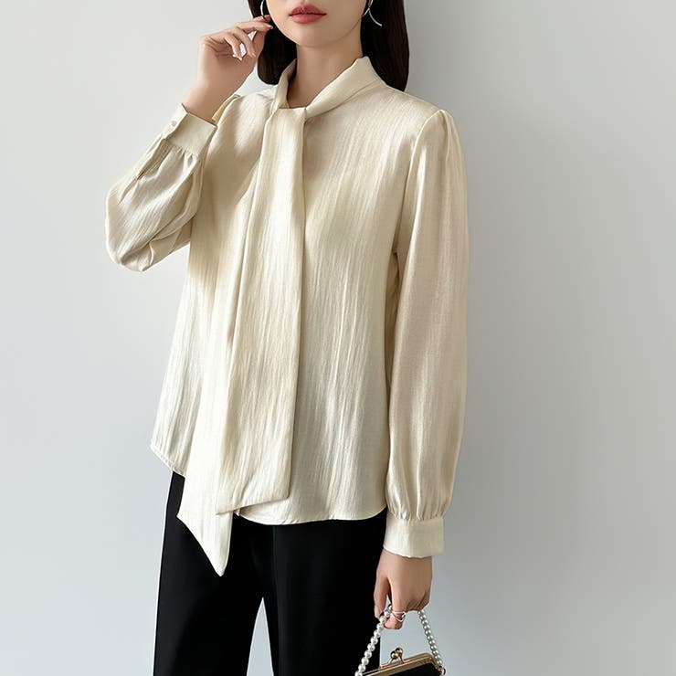 上品艶サテンのリボンブラウス ボウタイ ブラウス | COCOMOMO | 詳細画像3 