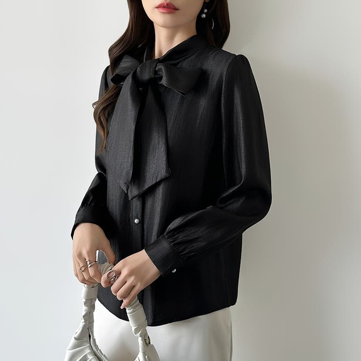 上品艶サテンのリボンブラウス ボウタイ ブラウス | COCOMOMO | 詳細画像30 