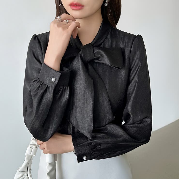 上品艶サテンのリボンブラウス ボウタイ ブラウス | COCOMOMO | 詳細画像31 