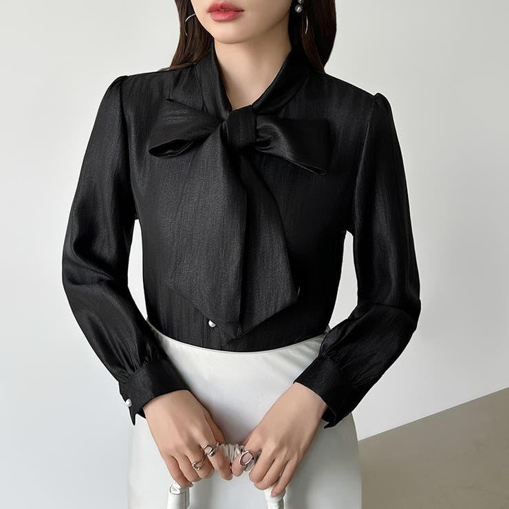 上品艶サテンのリボンブラウス ボウタイ ブラウス | COCOMOMO | 詳細画像33 