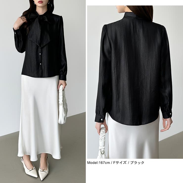 上品艶サテンのリボンブラウス ボウタイ ブラウス | COCOMOMO | 詳細画像34 