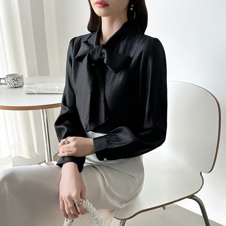 上品艶サテンのリボンブラウス ボウタイ ブラウス | COCOMOMO | 詳細画像35 