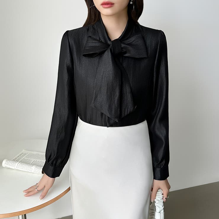 上品艶サテンのリボンブラウス ボウタイ ブラウス | COCOMOMO | 詳細画像36 