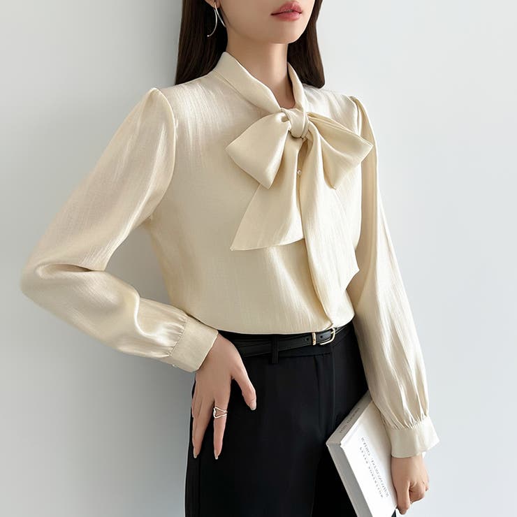 上品艶サテンのリボンブラウス ボウタイ ブラウス | COCOMOMO | 詳細画像4 