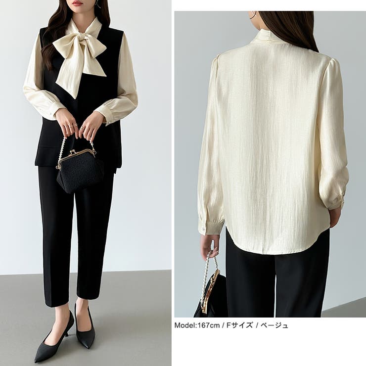 上品艶サテンのリボンブラウス ボウタイ ブラウス | COCOMOMO | 詳細画像7 