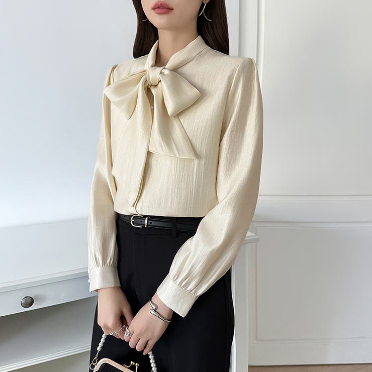 上品艶サテンのリボンブラウス ボウタイ ブラウス | COCOMOMO | 詳細画像9 