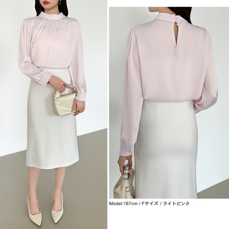 一枚で、きちんと華やか。パールビジュー付きブラウス ブラウス フォーマル | COCOMOMO | 詳細画像24 