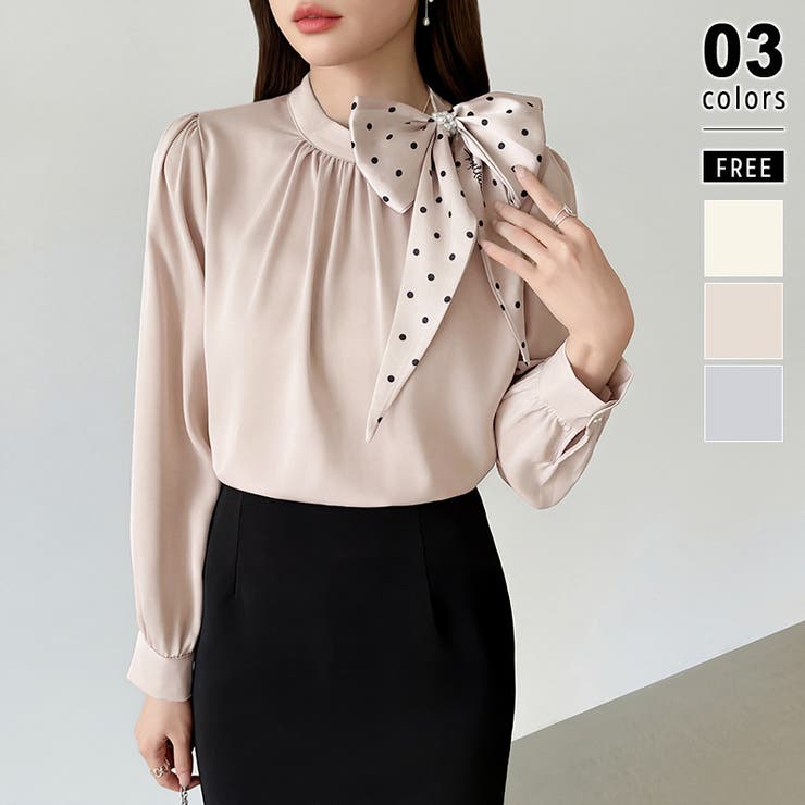 ライトピンク | 一枚で華やぐ、好印象ブラウス リボンブラウス スカーフ | COCOMOMO